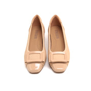 Taupe Bow Square Buckle Pumps