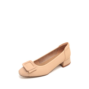 Taupe Bow Square Buckle Pumps