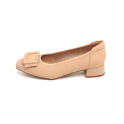 Taupe Bow Square Buckle Pumps
