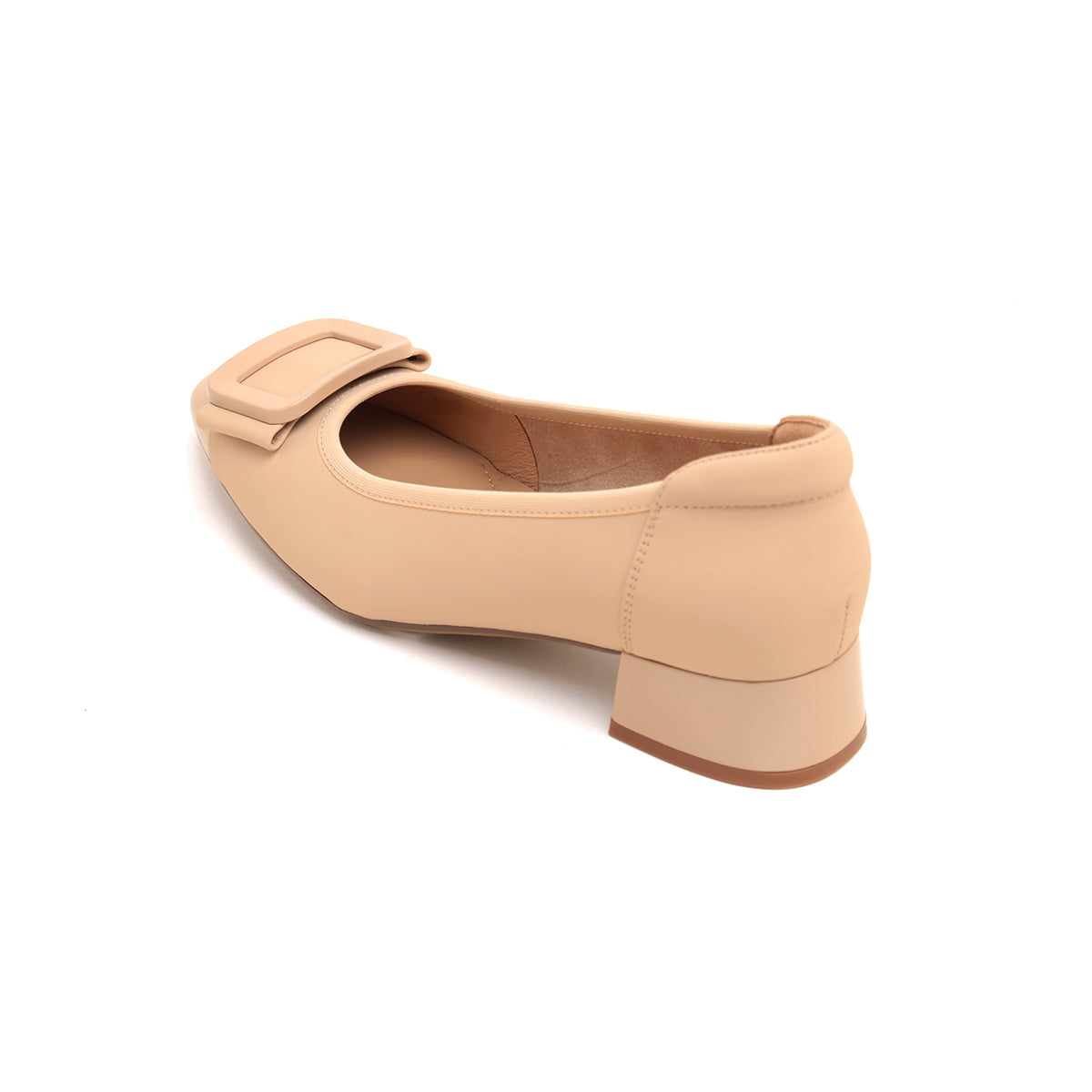 Taupe Bow Square Buckle Pumps