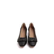 Black Buckle Bow Square Head Pumps