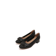Black Buckle Bow Square Head Pumps