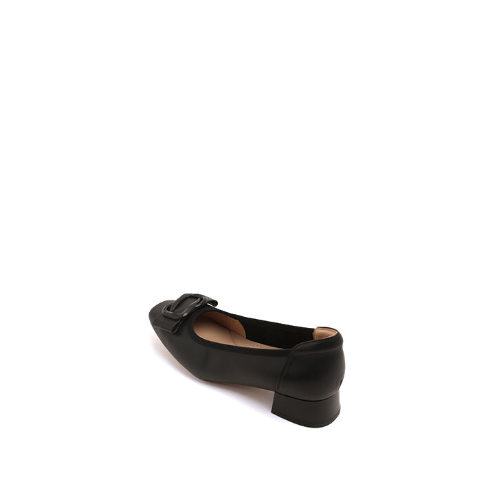 Black Buckle Bow Square Head Pumps