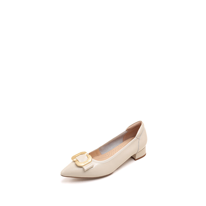 Beige Pointed Toe Buckle Pumps
