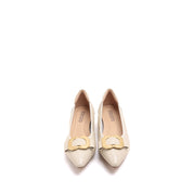 Beige Pointed Toe Buckle Pumps