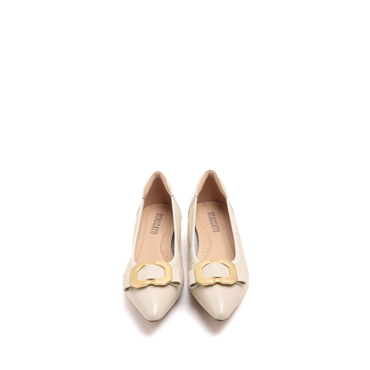 Beige Pointed Toe Buckle Pumps