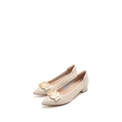 Beige Pointed Toe Buckle Pumps