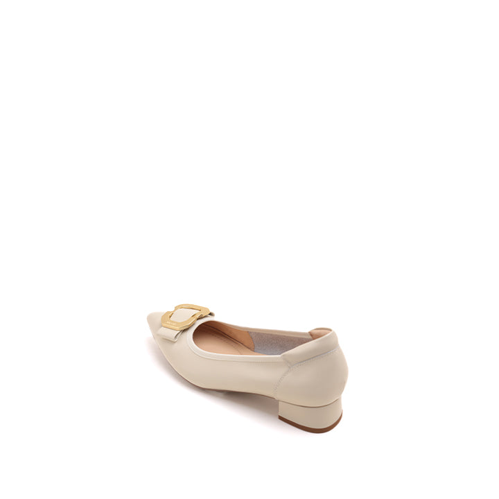 Beige Pointed Toe Buckle Pumps