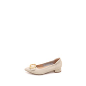 Beige Pointed Toe Buckle Pumps