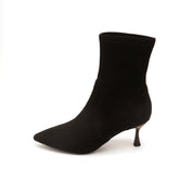 Black Pointy Minimal Heeled Sock Boots