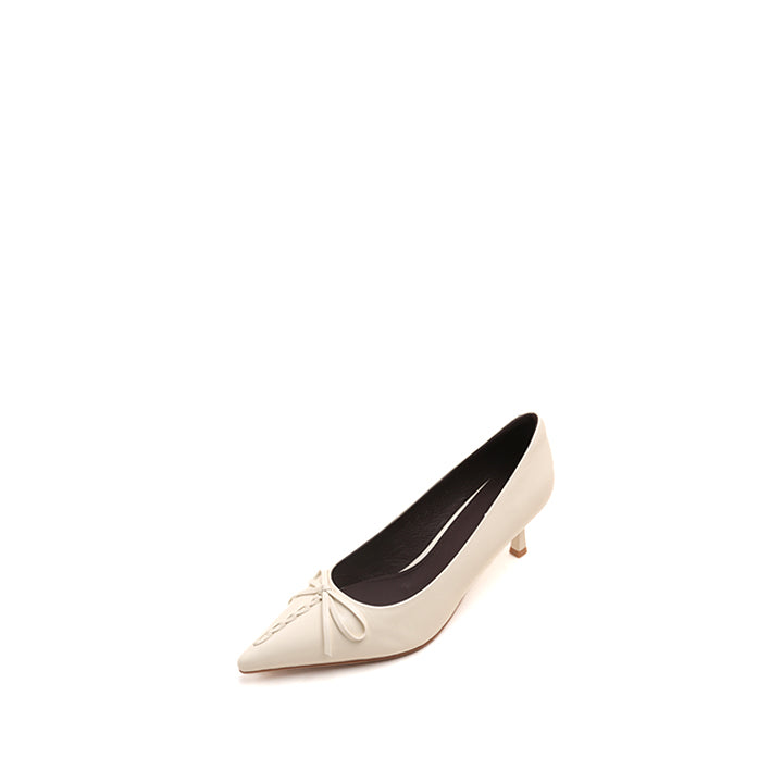 White Leather Bow Heels