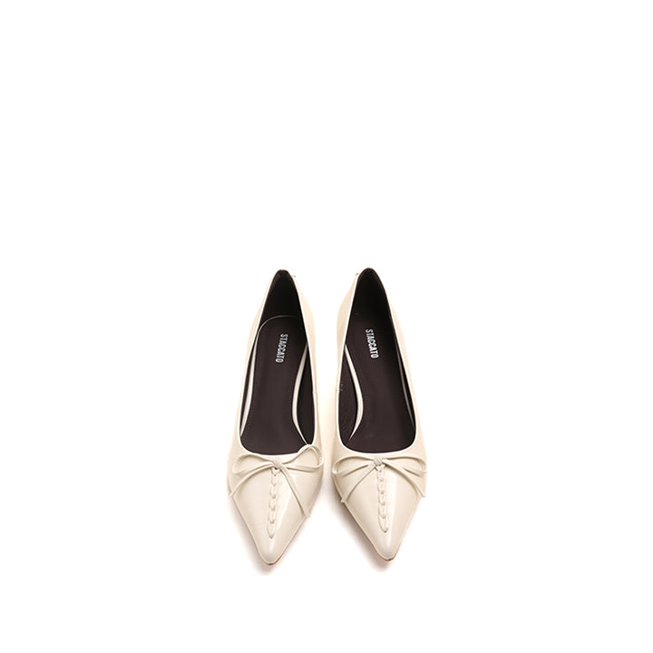 White Leather Bow Heels