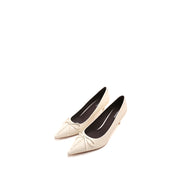 White Leather Bow Heels