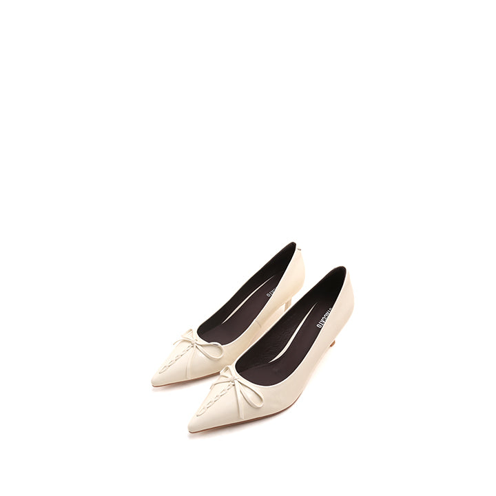 White Leather Bow Heels