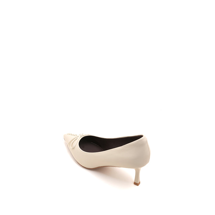 White Leather Bow Heels