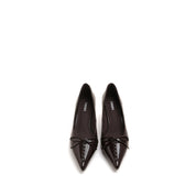 Black Leather Bow Heels