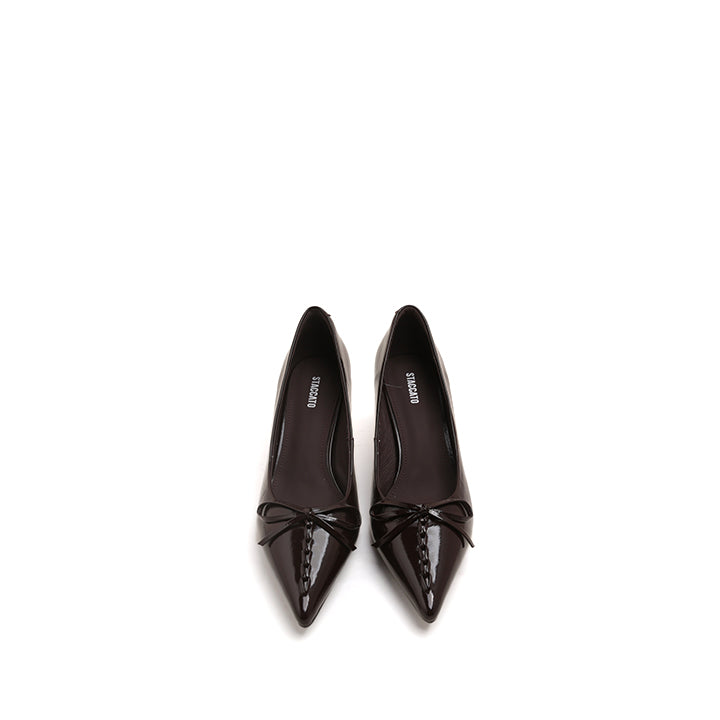 Black Leather Bow Heels