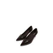 Black Leather Bow Heels