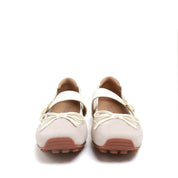 Beige Mary Jane Sneakers with White Bow