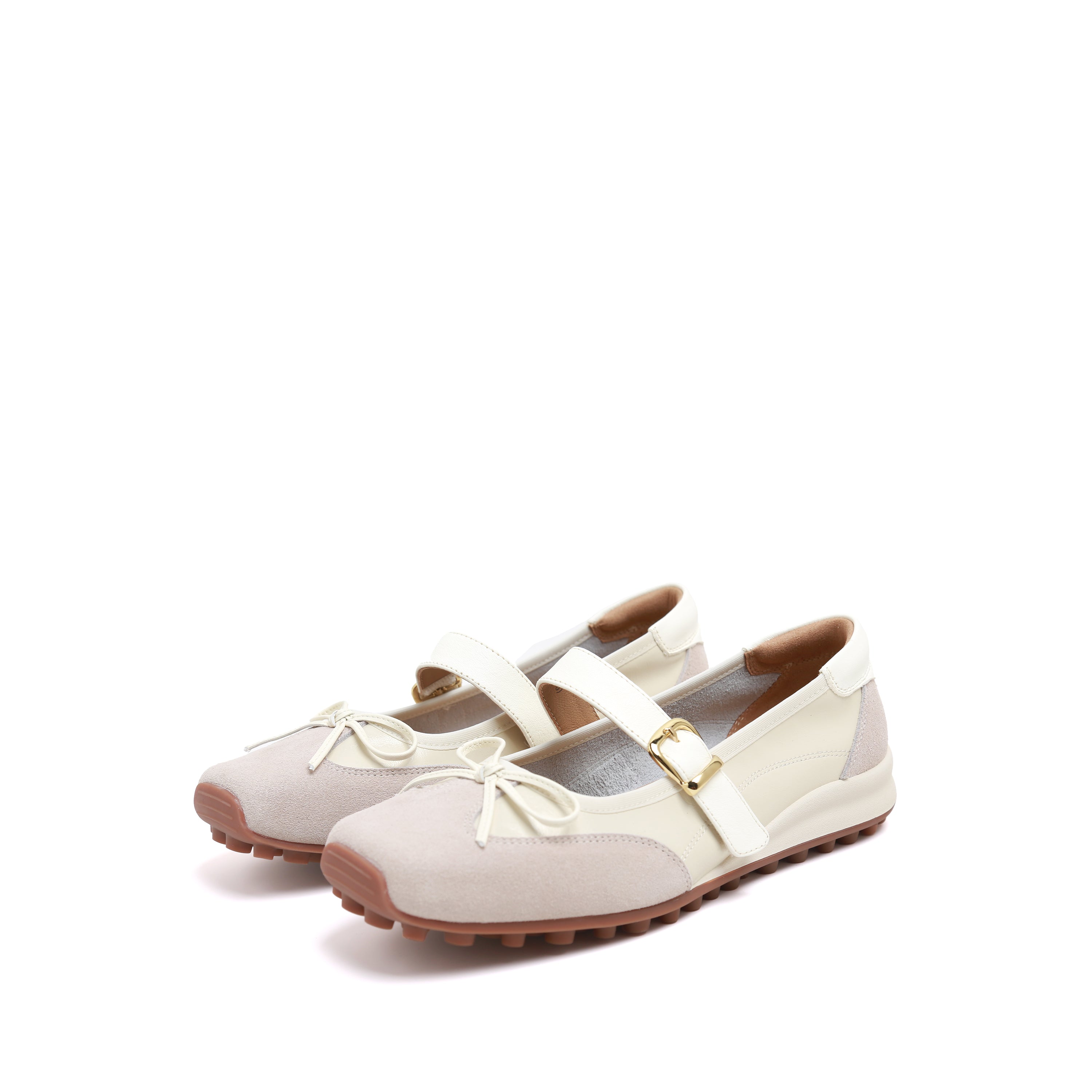 Beige Mary Jane Sneakers with White Bow