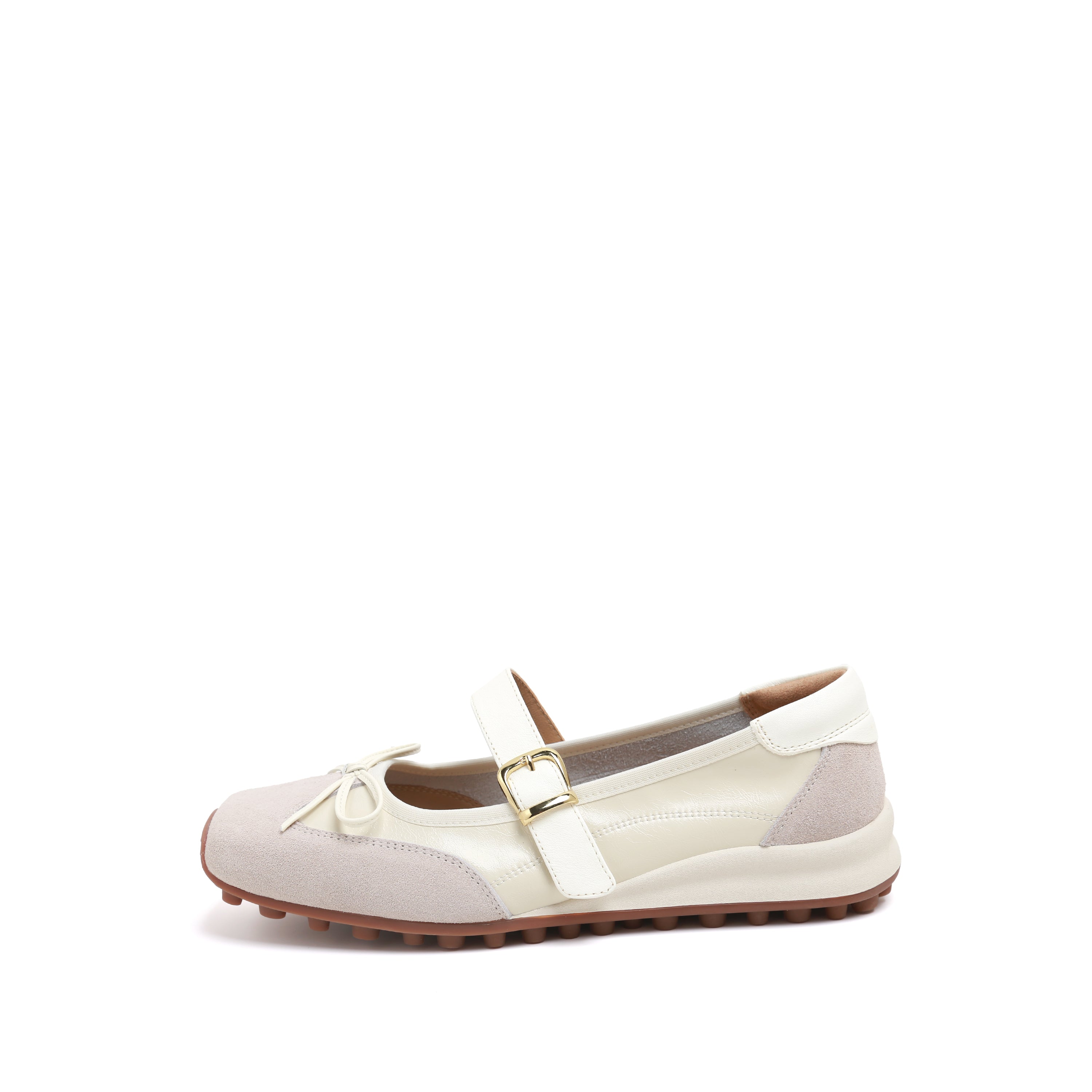 Beige Mary Jane Sneakers with White Bow