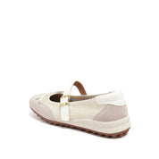 Beige Mary Jane Sneakers with White Bow