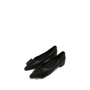 Black Buckle Strap Leather Flats