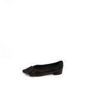 Black Buckle Strap Leather Flats