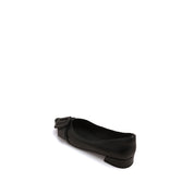 Black Buckle Strap Leather Flats