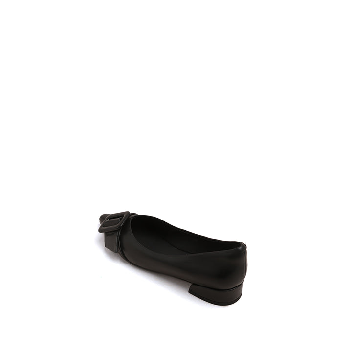 Black Buckle Strap Leather Flats