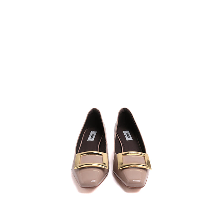 Pastel Patent Calf Square Buckle Heel Pumps