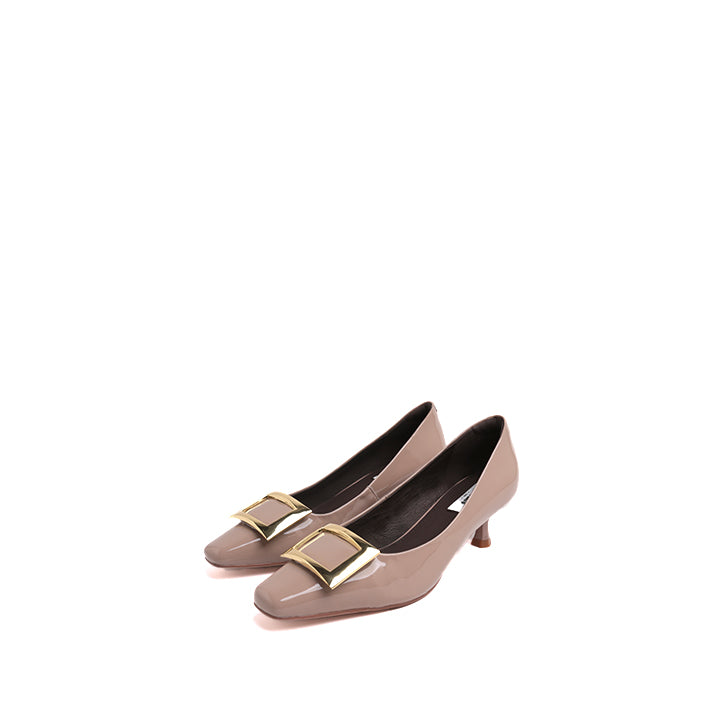 Pastel Patent Calf Square Buckle Heel Pumps