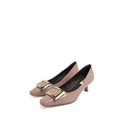 Pastel Patent Calf Square Buckle Heel Pumps