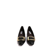 Black Patent Calf Square Buckle Heel Pumps