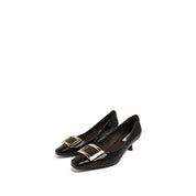 Black Patent Calf Square Buckle Heel Pumps