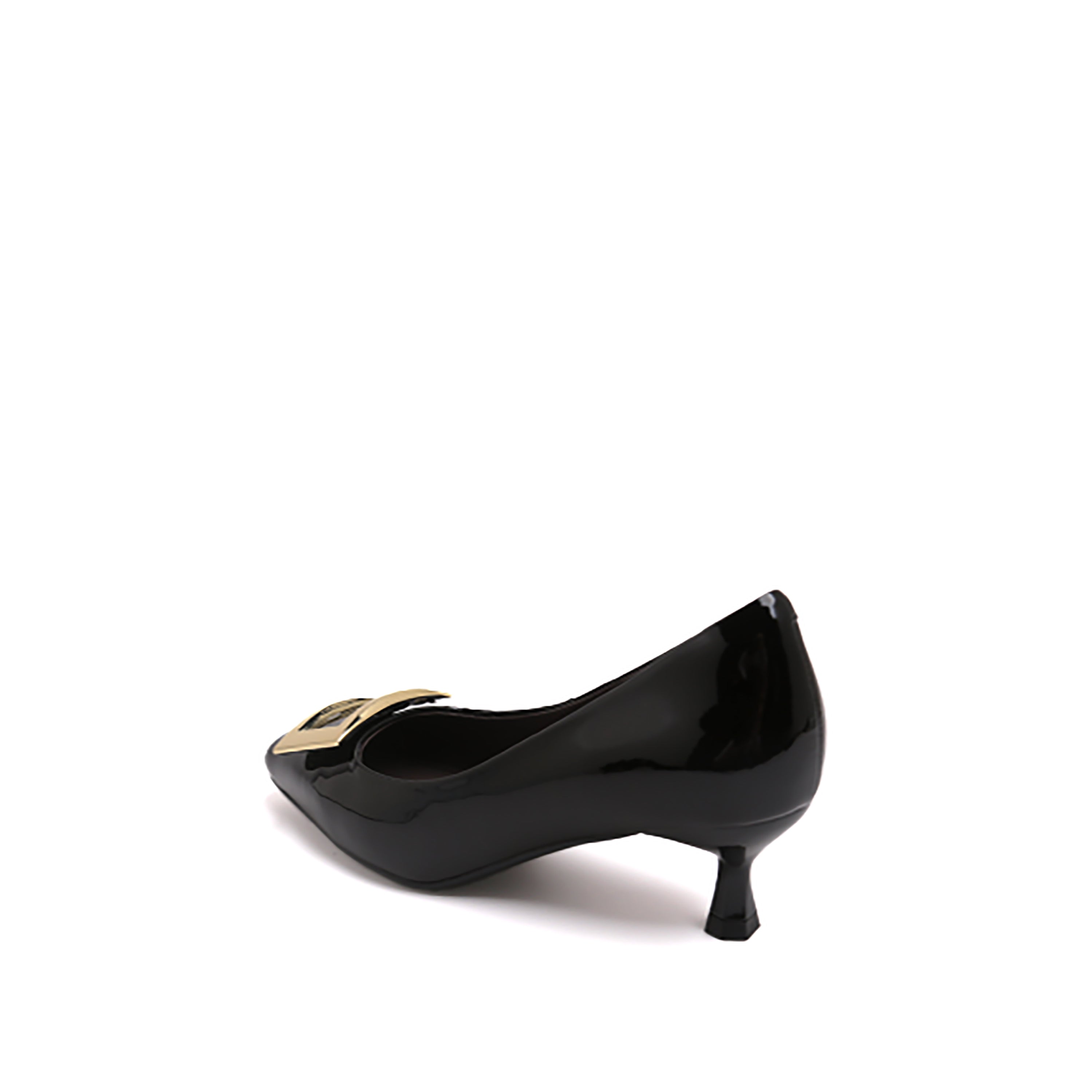 Black Patent Calf Square Buckle Heel Pumps