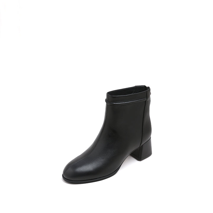 Black Round Toe Heeled Ankle Boots