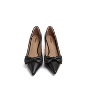 Black Bow Pointy  Leather Pumps