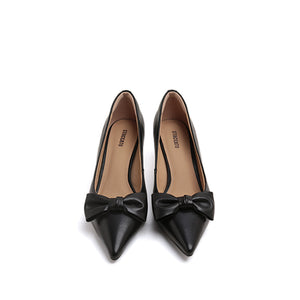 Black Bow Pointy  Leather Pumps