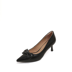 Black Bow Pointy  Leather Pumps