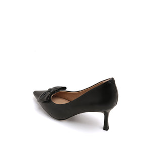 Black Bow Pointy  Leather Pumps