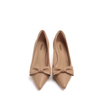 Load image into Gallery viewer, Taupe Bow Pointy  Leather Pumps
