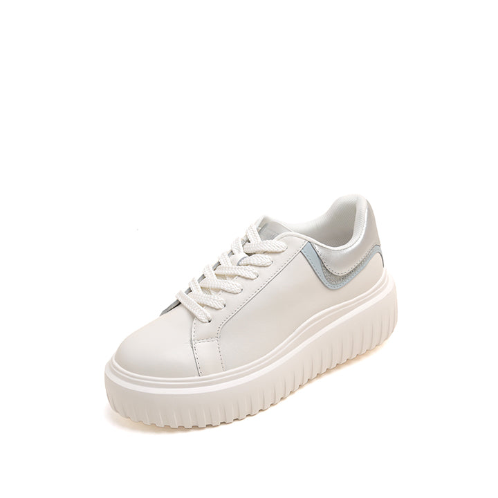 Beige Platform Leather Cookie Sneakers