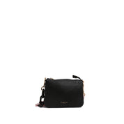 Black Pebbled Leather Shoulder Bag with Pink Resin Chain