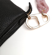 Black Pebbled Leather Shoulder Bag with Pink Resin Chain