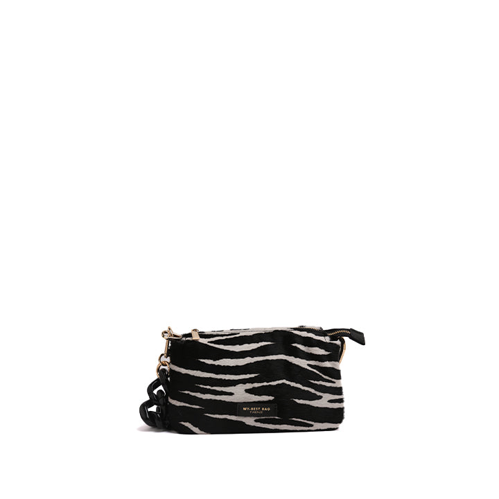 Zebra Print Calf Hair Shoulder Bag with Chunky Chain