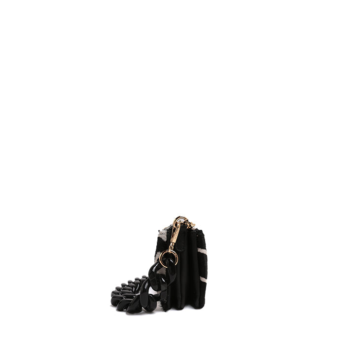 Zebra Print Calf Hair Shoulder Bag with Chunky Chain