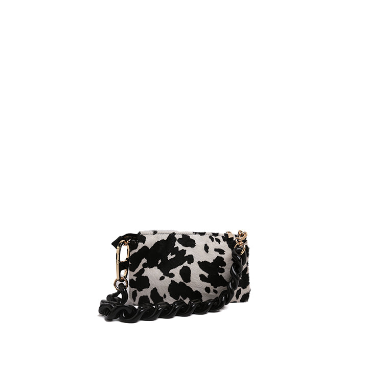 Zebra Print Calf Hair Shoulder Bag with Chunky Chain