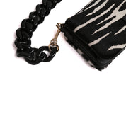 Zebra Print Calf Hair Shoulder Bag with Chunky Chain
