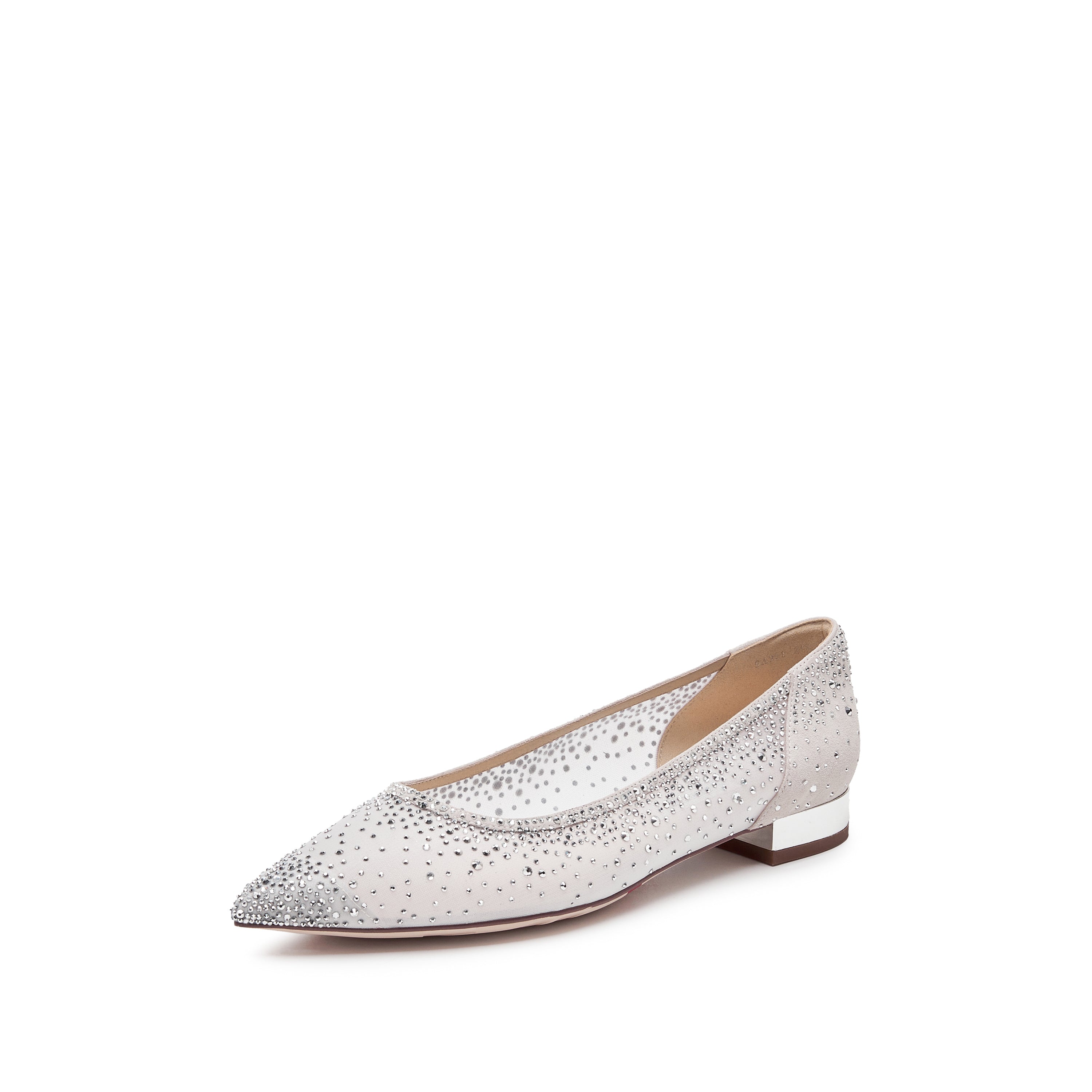 White Crystal-embellished Mesh Pointy Flats
